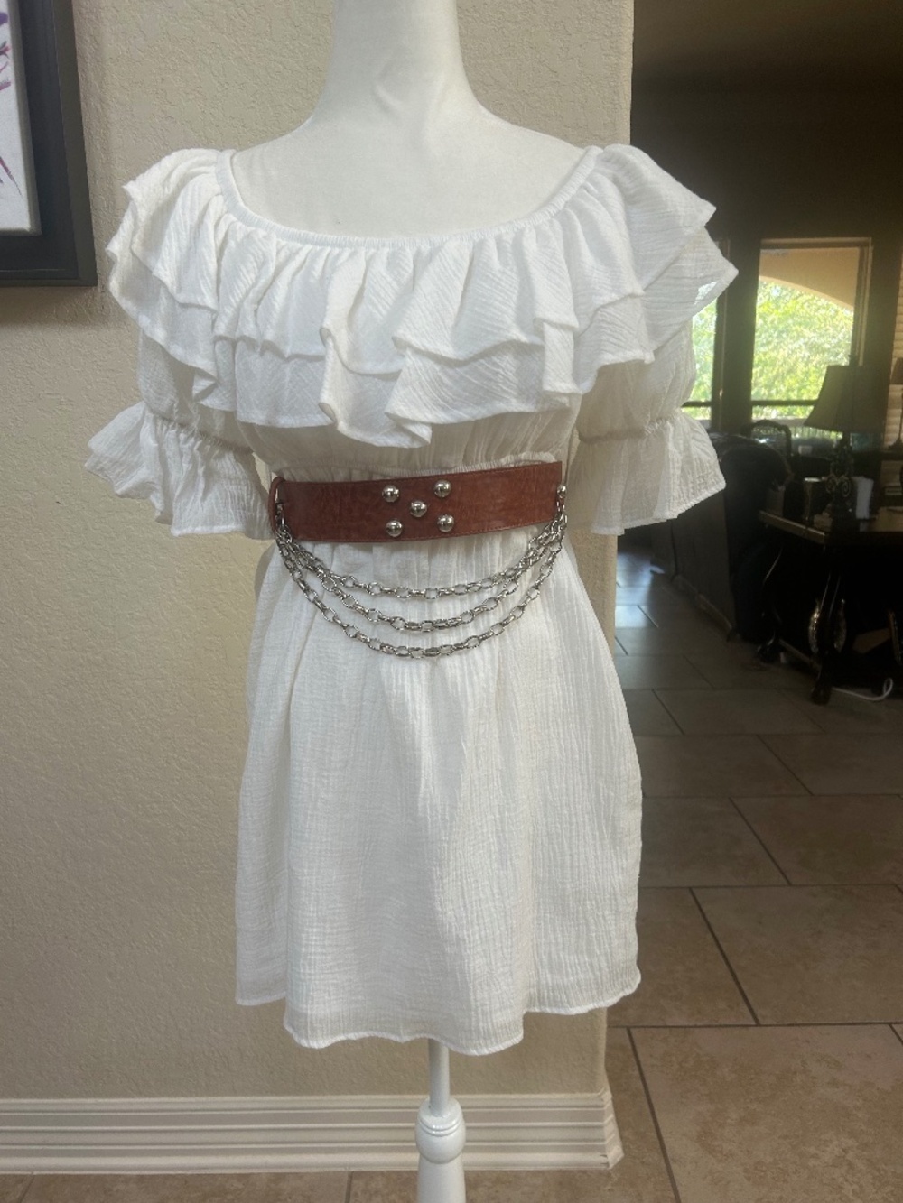 VAVA by Joy Han White Dress with Chain Belt. Size L